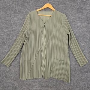 Babette Cardigan Large Pleated Open Front Green Collarless Art To Wear Lagenlook